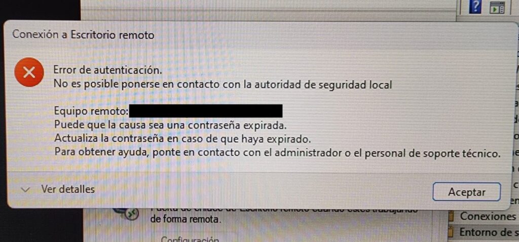 solución error escritorio remoto