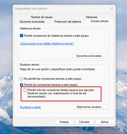 solución error escritorio remoto